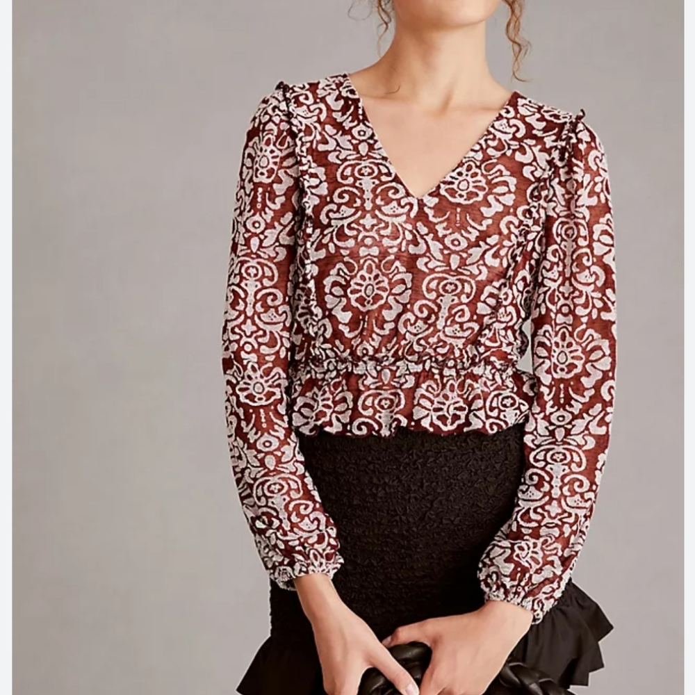 NWT Anthropologie Jacquard Peasant Blouse Size Medium